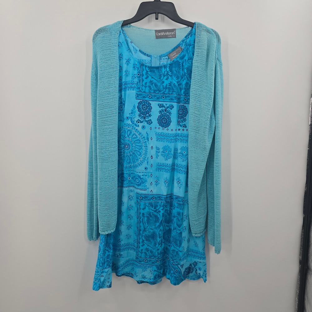 Carol Anderson Dress Large Petites Blue‎ Dress and Cardigan Set 2 Piece